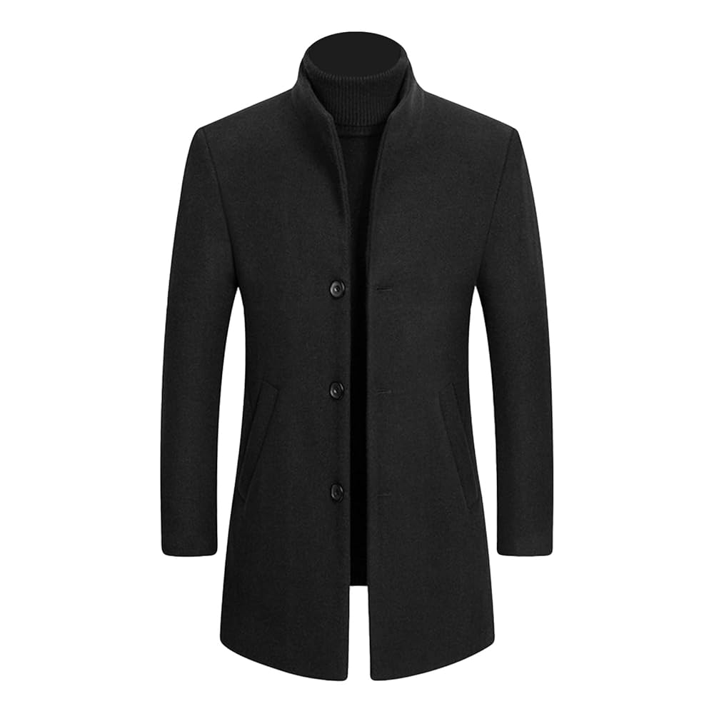 Maiyifu-GJ Men Stylish Wool Blend Trench Coat Slim Fit